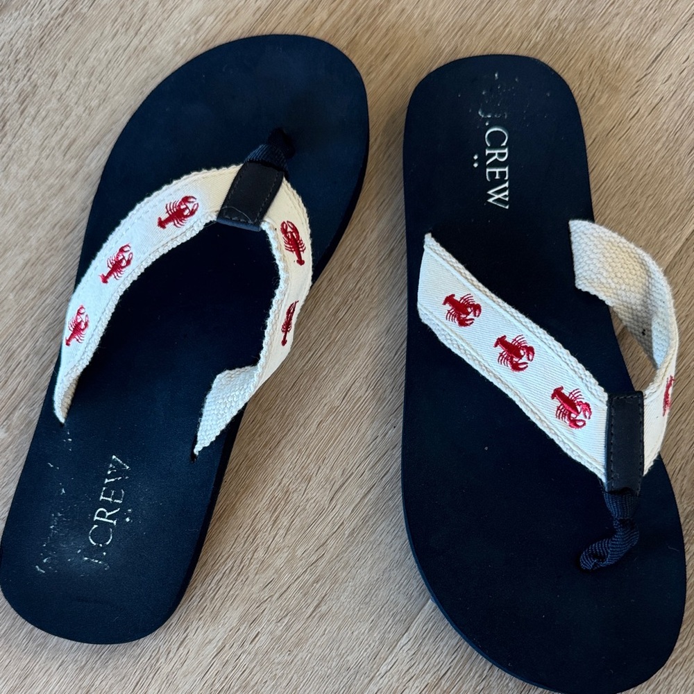 J. Crew Black and Cream Lobster Flip Flops